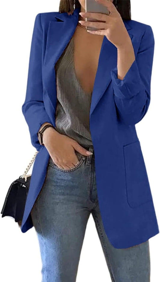 Cnkwei Womens Casual Blazers Open Front Long Sleeve Lapel Collar Work Office Jacket